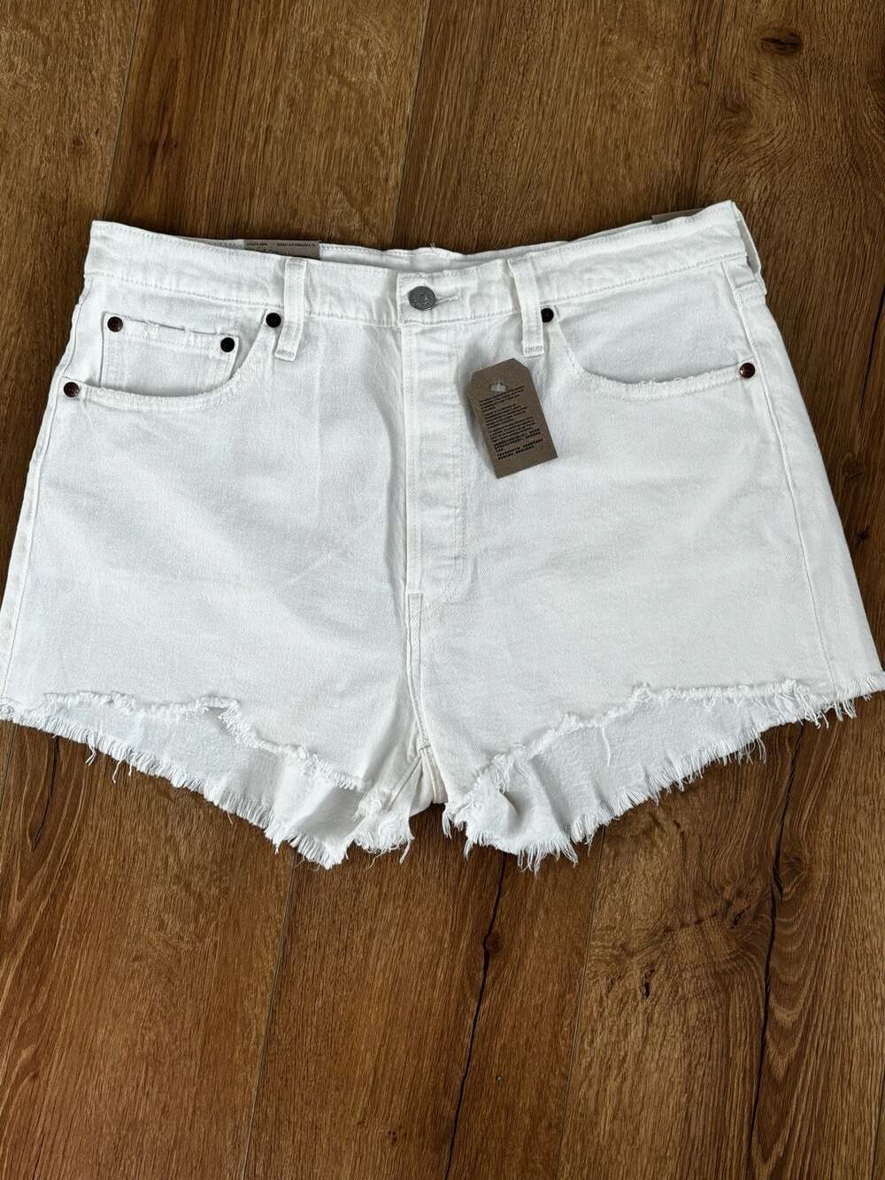 Levi's 501 Original High Rise White Denim Cutoff Shorts Size 33